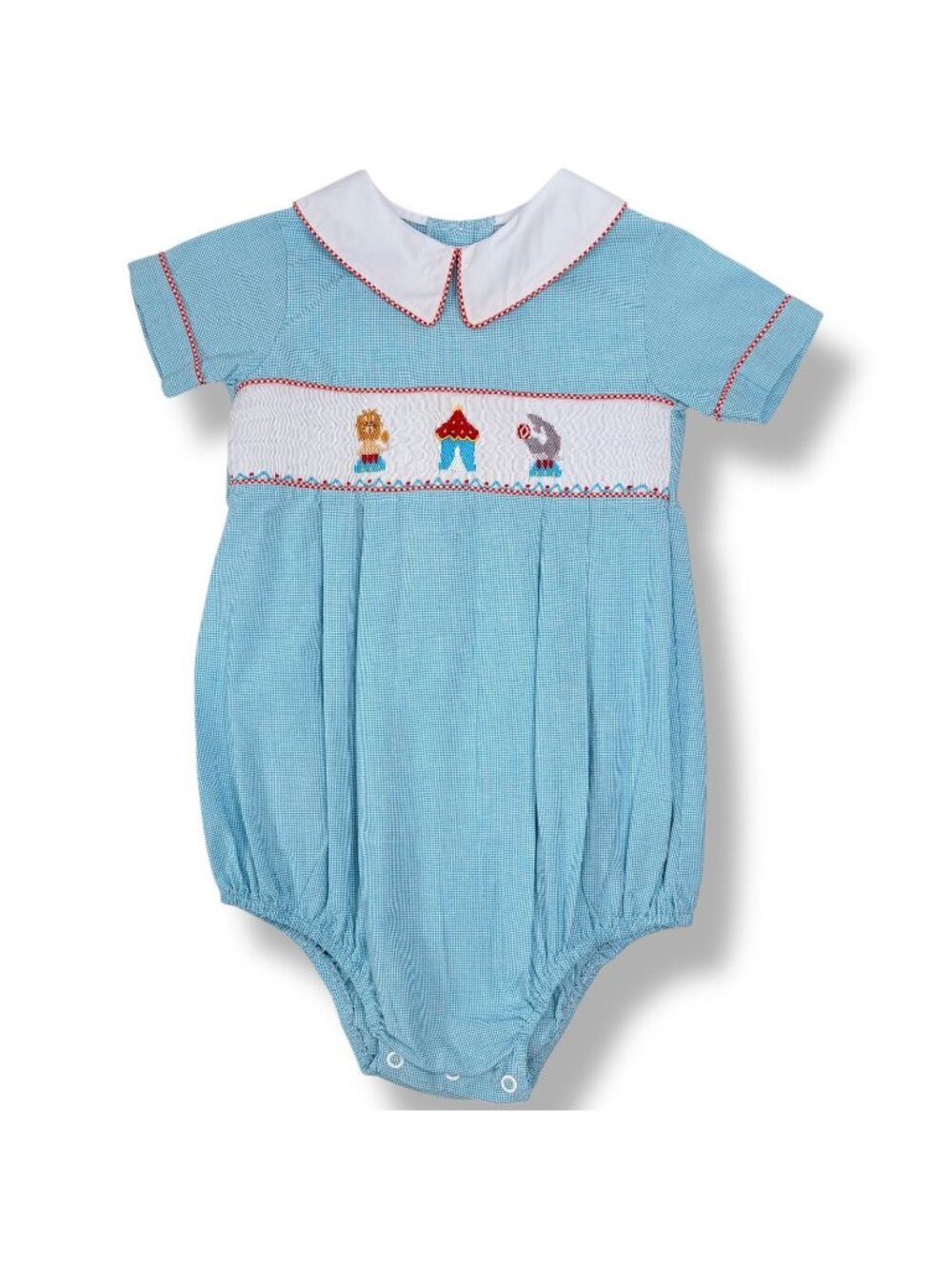 Toddler Boys Circus Animal Embroidered Collared Smocked Bubble Romper Outfit 2T